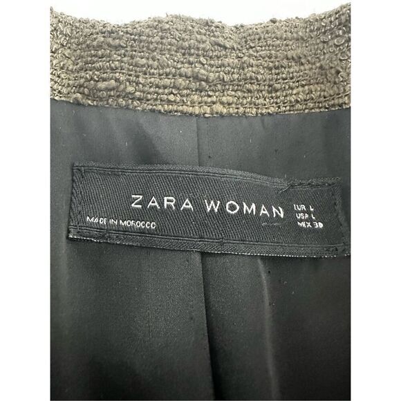 Zara Khaki Green Boucle Tweed Blazer Jacket Military Double Breasted  Size L - Picture 9 of 16
